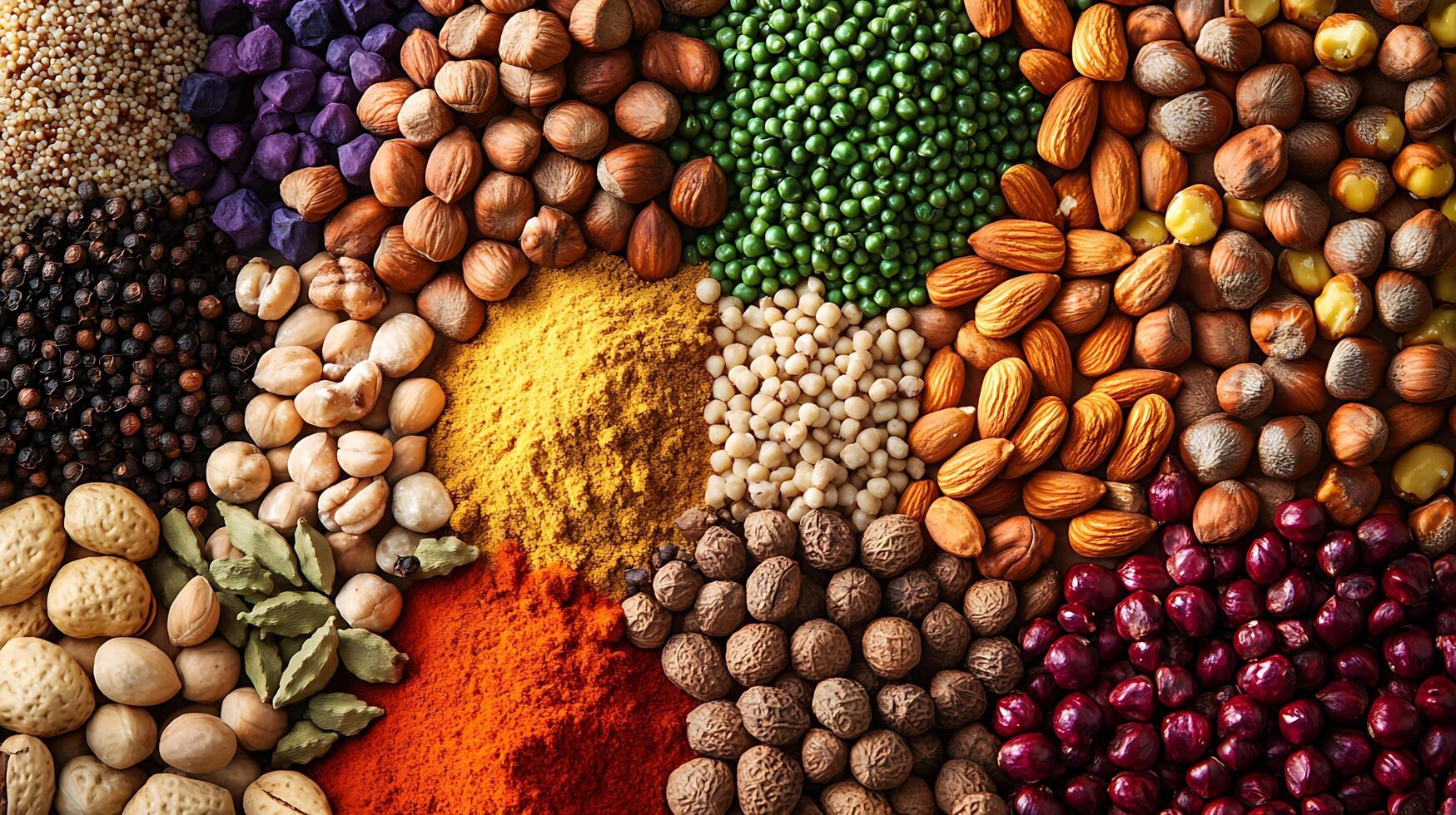 Wide Frame Featuring Bright Nuts and Spices in Vibrant Detail photo
