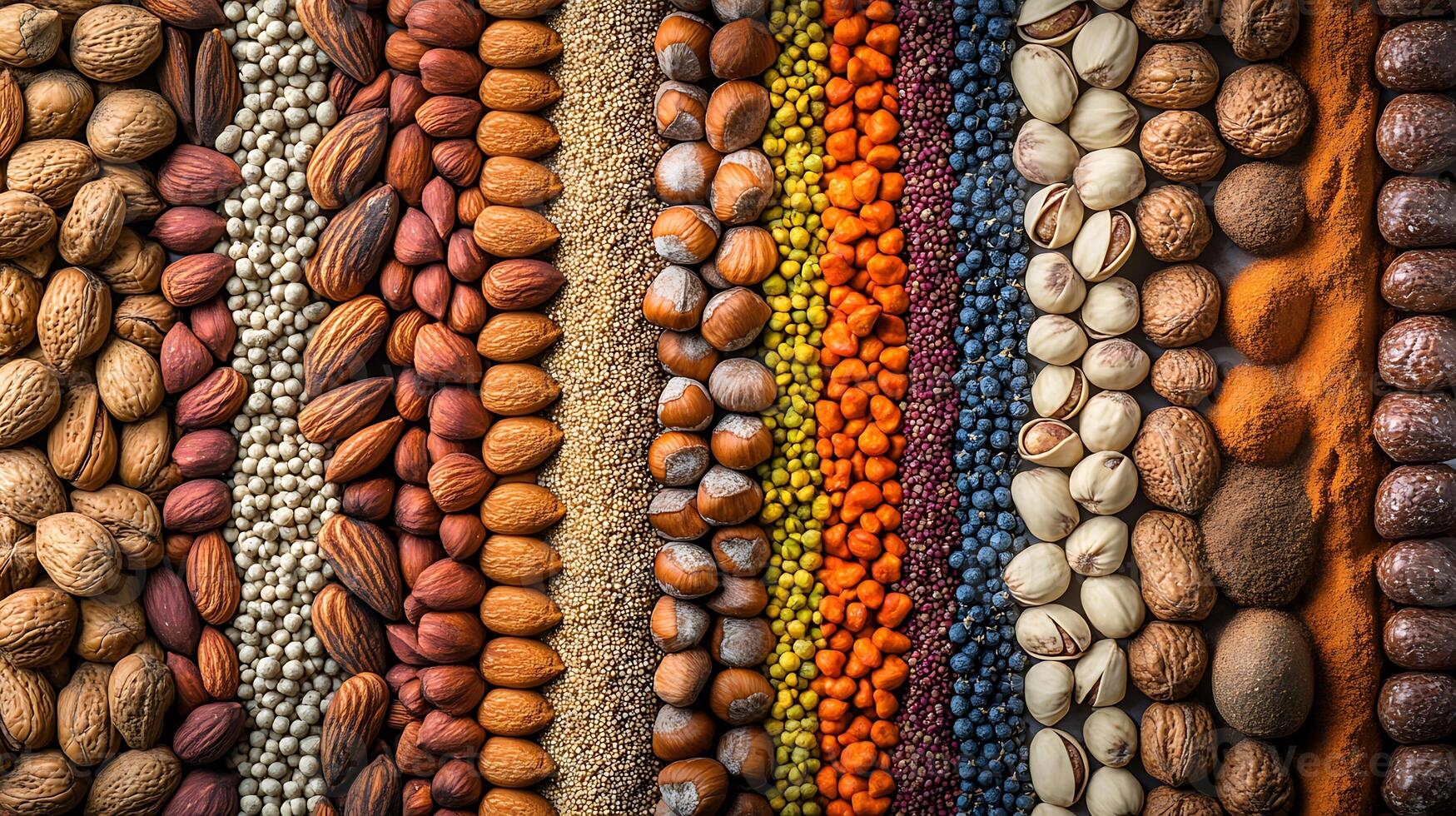 Vivid Collection of Nuts and Spices in a Wide Perspective photo