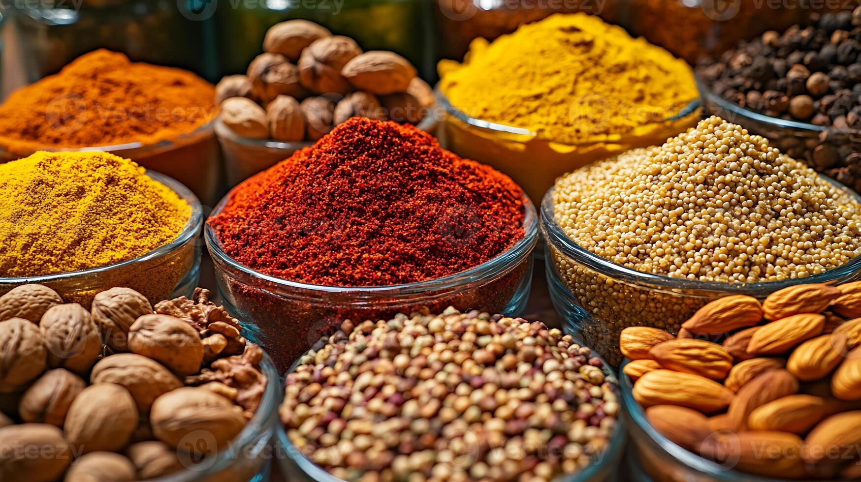 Stunning Wide Photograph Capturing Vibrant Nuts and Spices in Detail photo