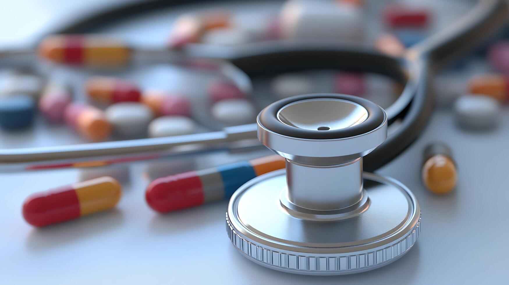 Stethoscope and Pills Captured in Detail photo