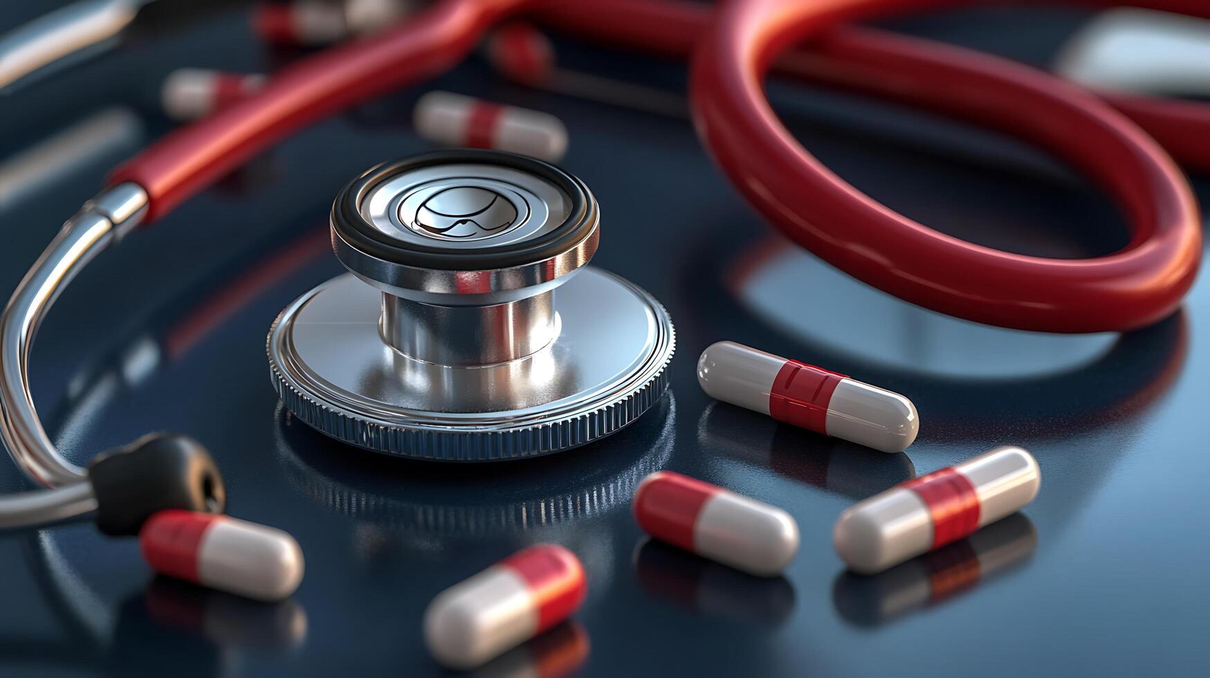 Sharp Close-Up of Stethoscope and Pills in Healthcare Concept photo