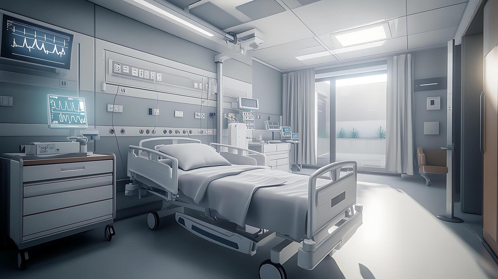 Advanced Hospital Room Featuring Modern Beds and High-Tech Medical Devices photo