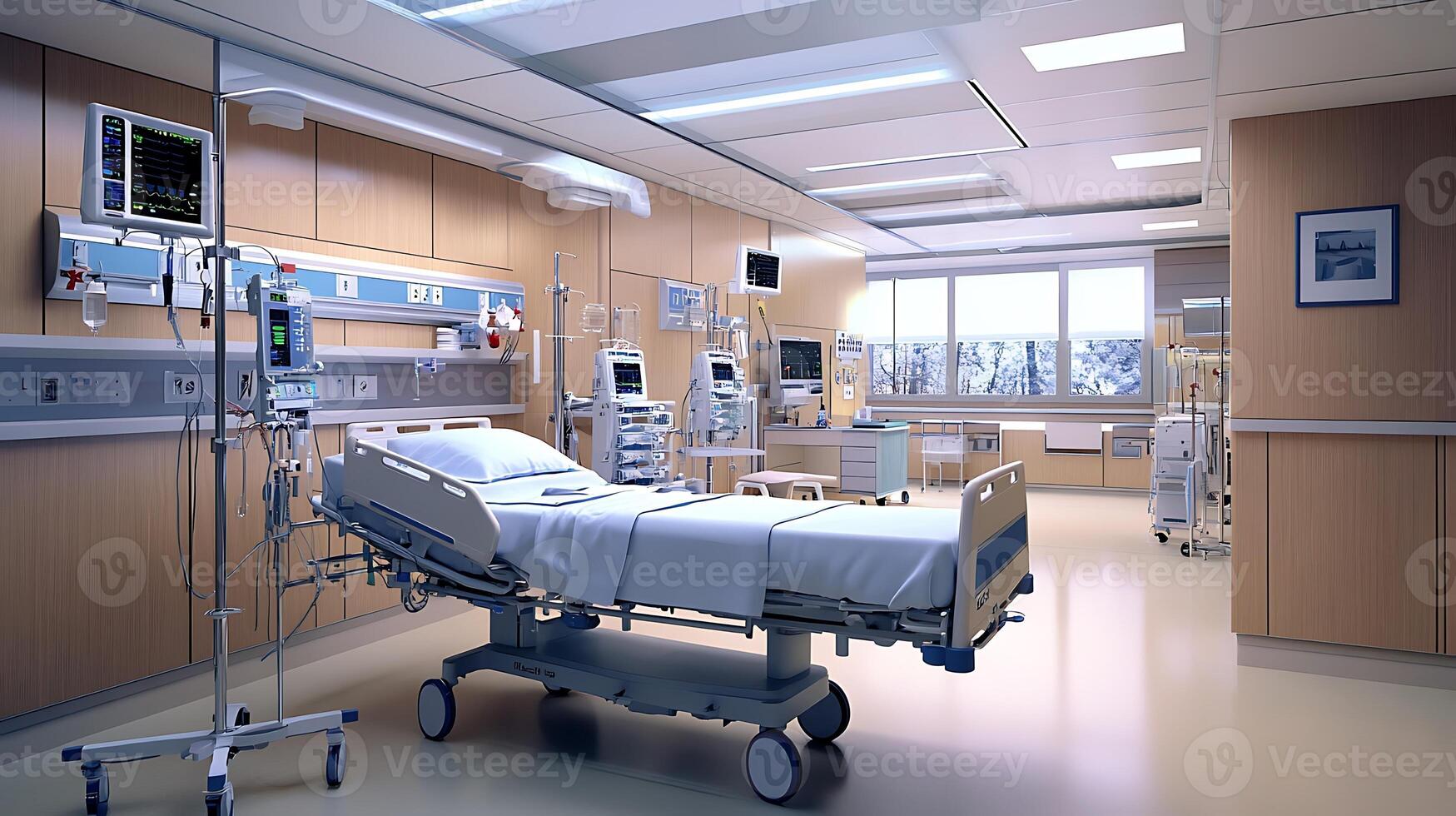 Advanced Hospital Room with High-Tech Features and Relaxing Patient Bed photo