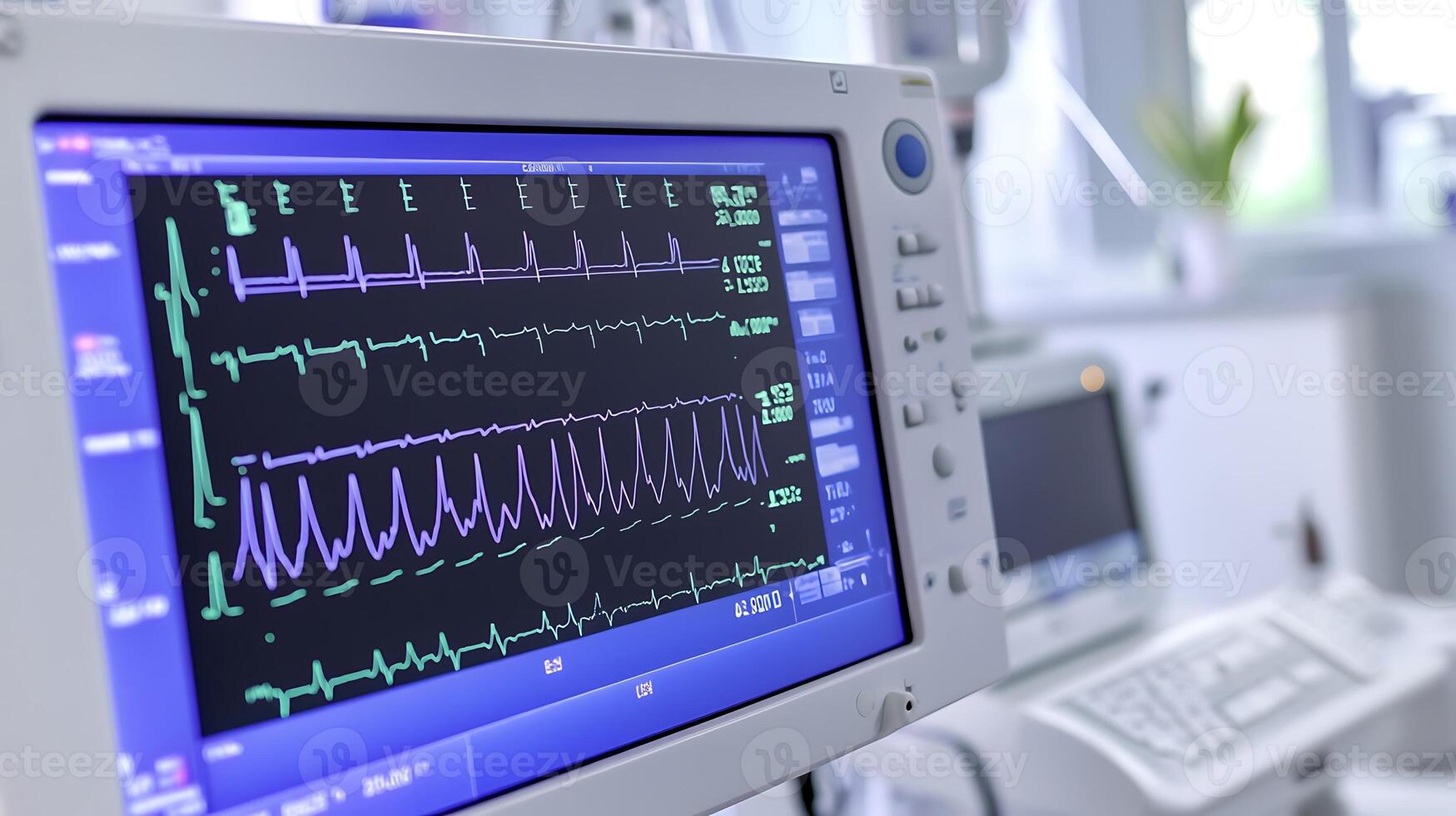 ECG Monitor Tracking Real-Time Heart Rhythm Activity in Precise Close-Up photo