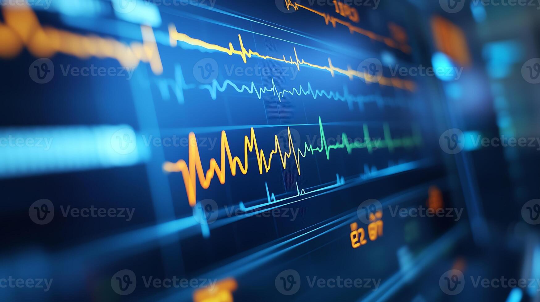 Heart Activity Captured by ECG Monitor Graph Lines in Real-Time Close-Up photo