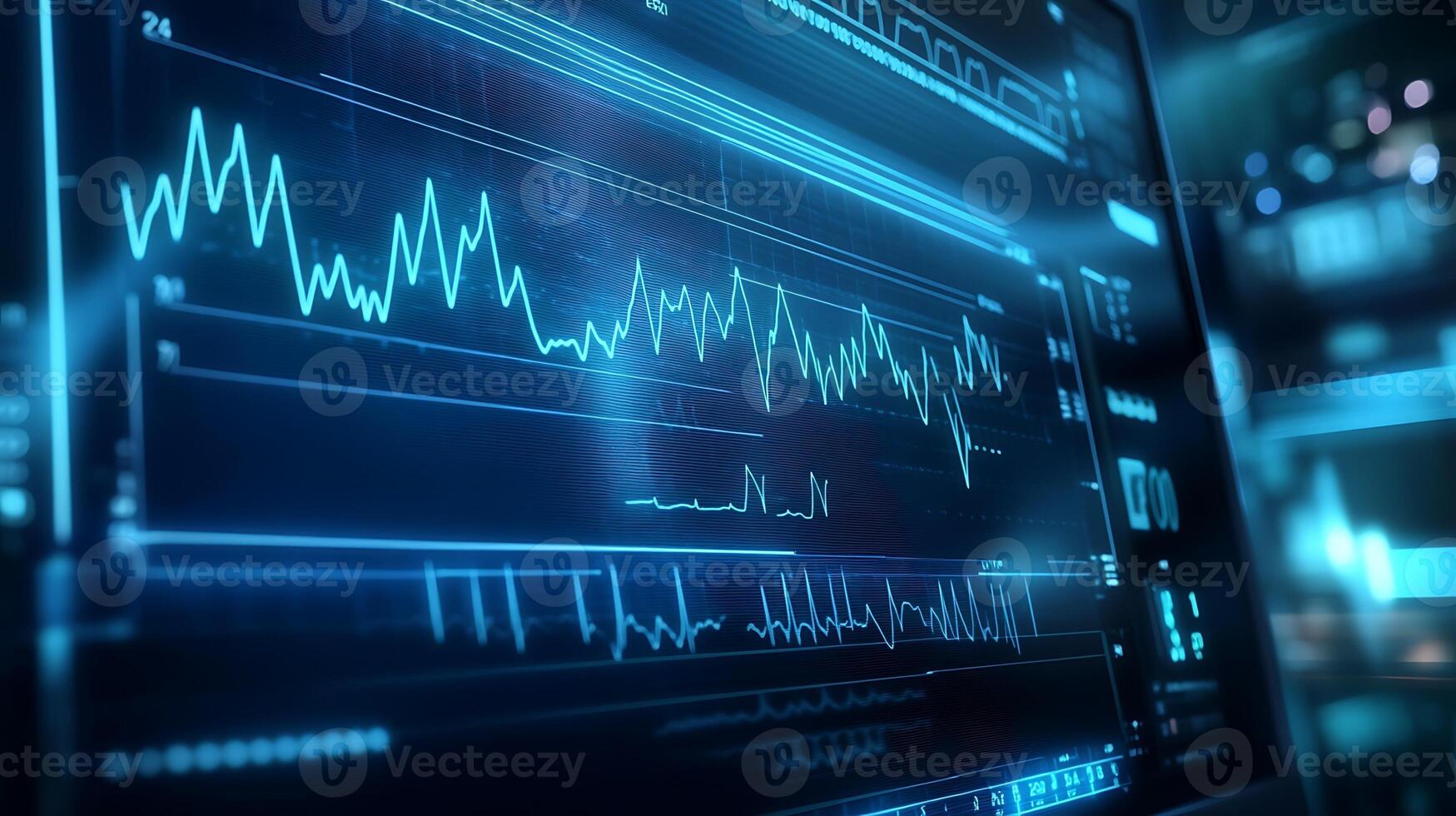 Heartbeat Rhythm Monitored on Close-Up ECG Graph Display in Real-Time photo
