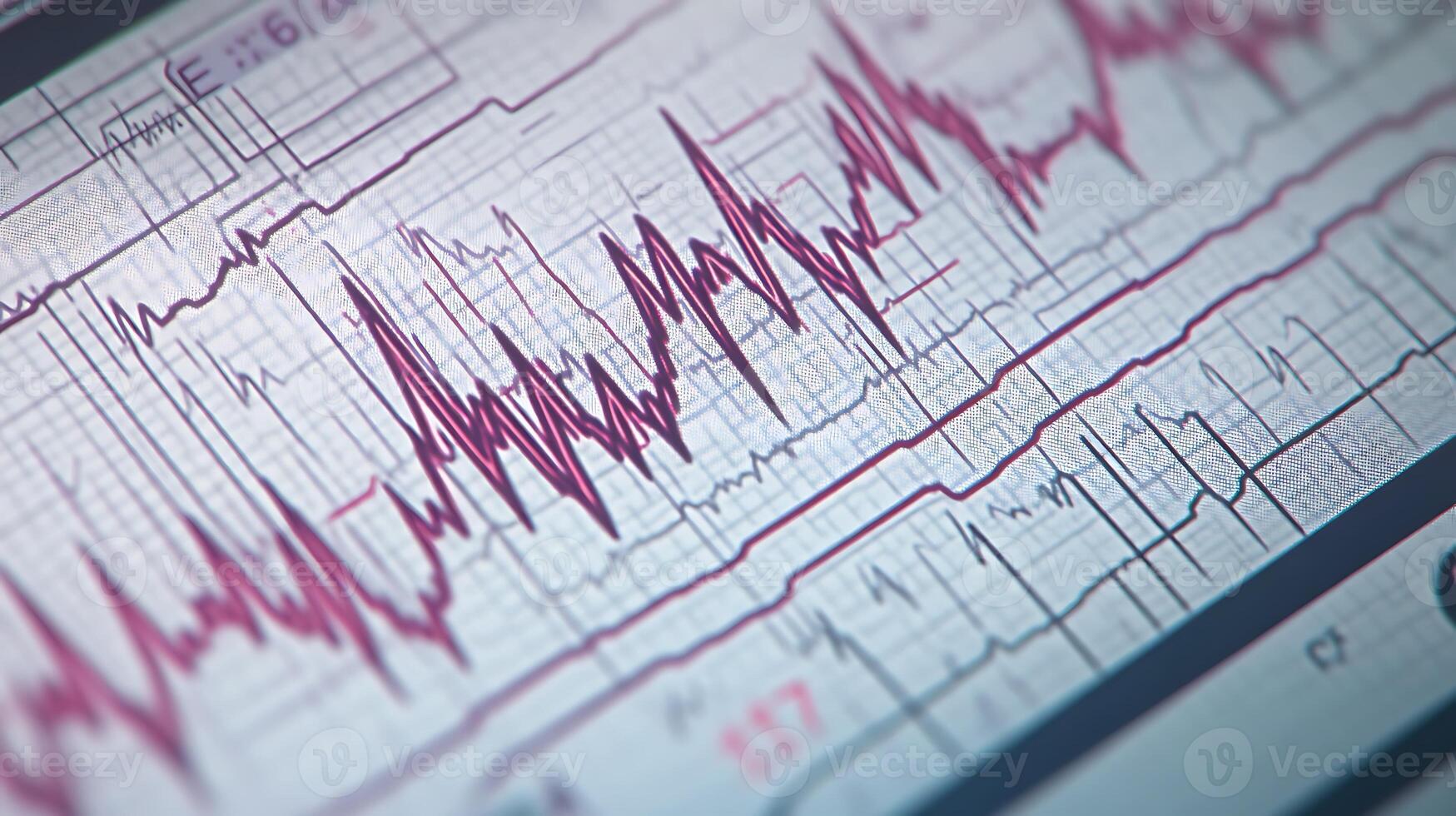 Close-Up ECG Graph Showing Detailed Monitoring of Heart Activity Signals photo