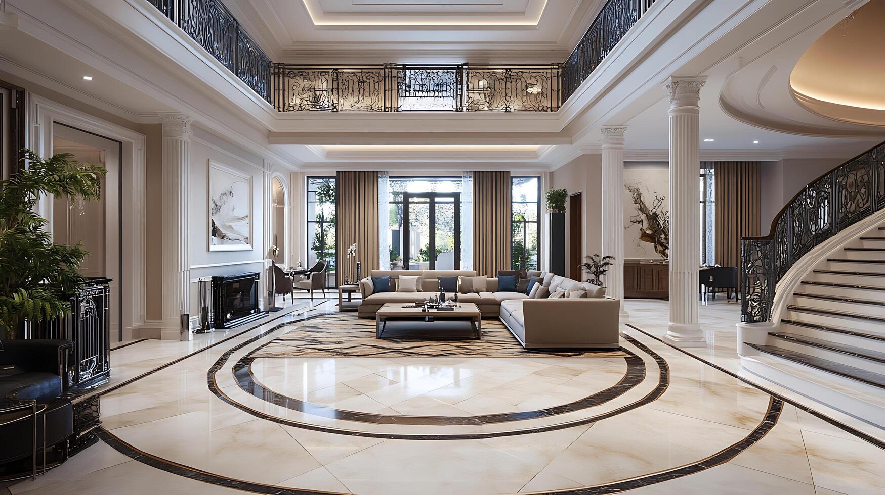 Luxury Home Living Room with Modern Open-Space Interior Design photo