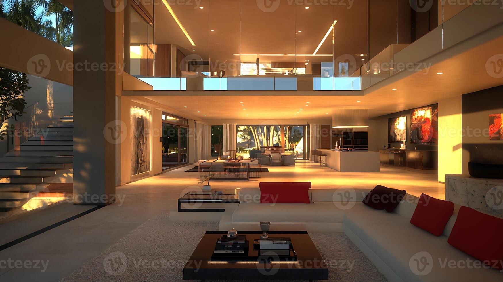 Grand Open Living Room in a Modern Mansion Hall with Luxury Design photo
