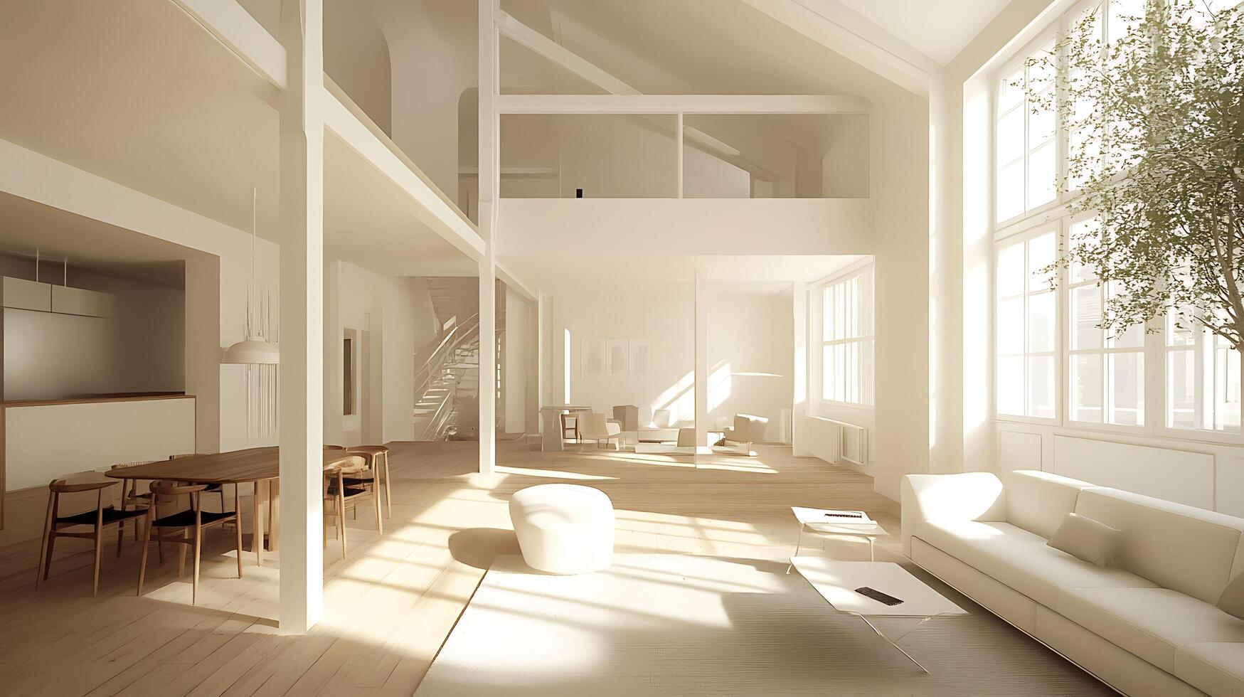 Sleek Modern Living Room Boasting Spaciousness and Custom Lighting Details photo