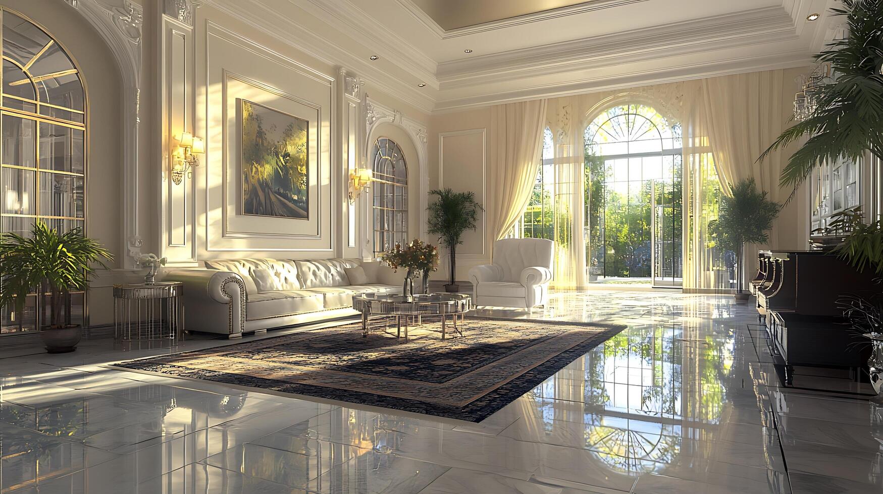 Spacious Modern Living Room with Stunning Lighting and Interior Details photo