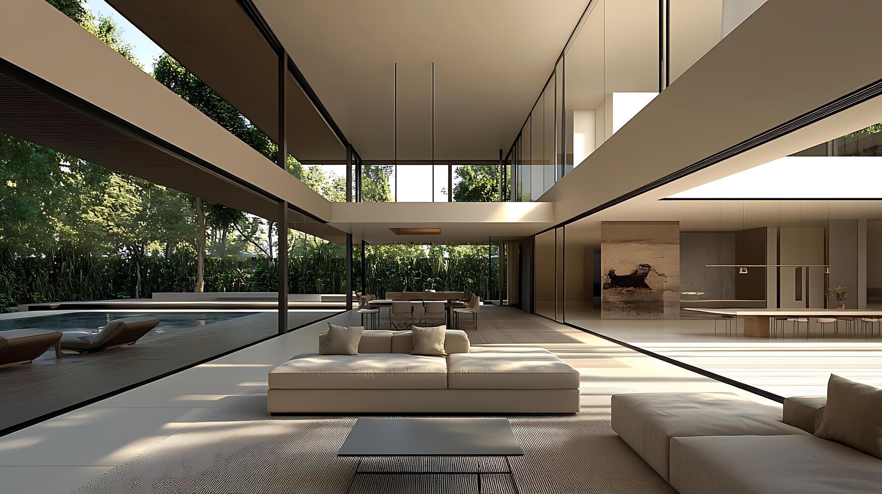 Open Plan Living with Expansive Windows and Sleek Modern Touches photo