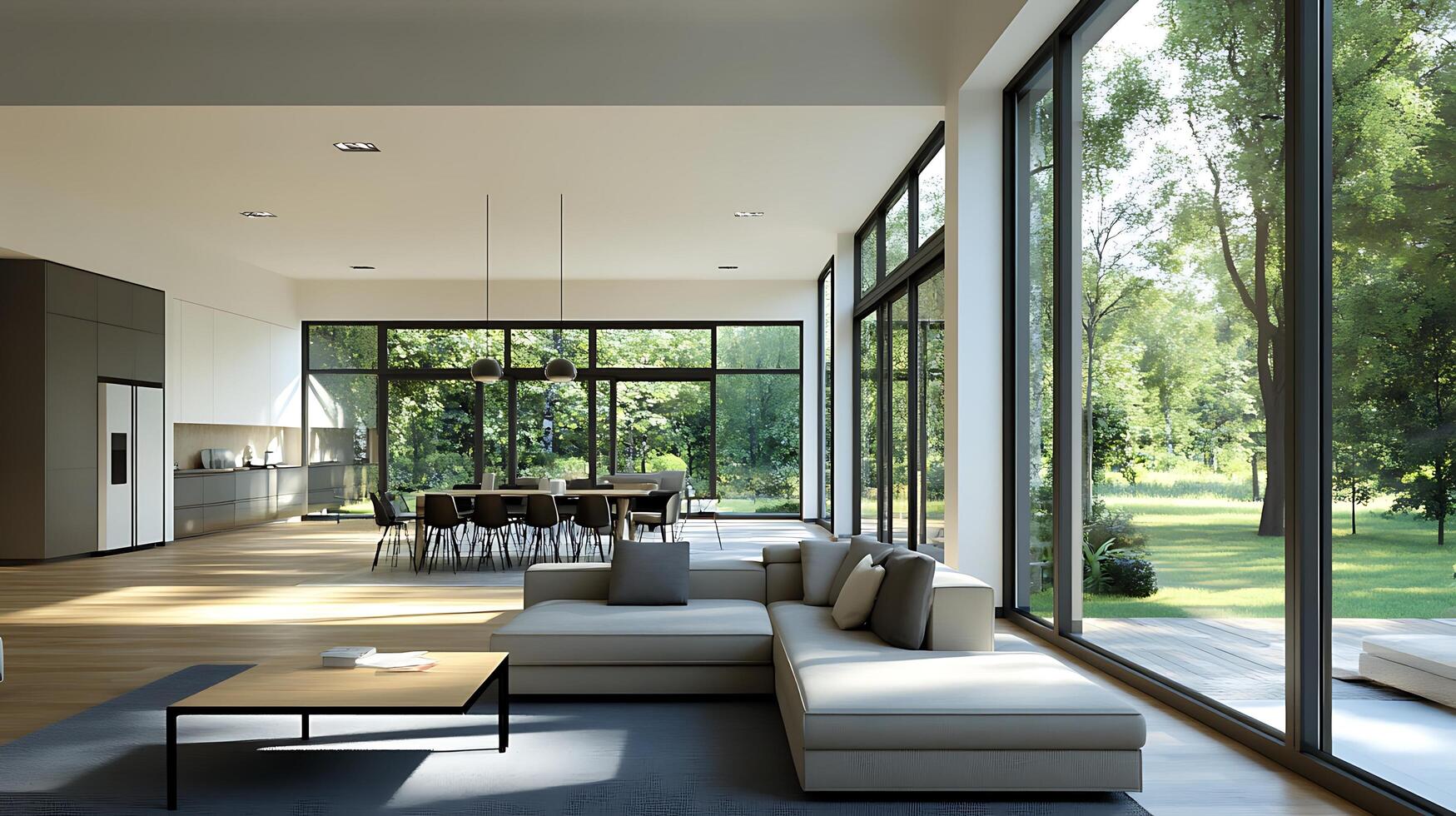 Contemporary Living Room Design in Open Plan with Window Accents photo