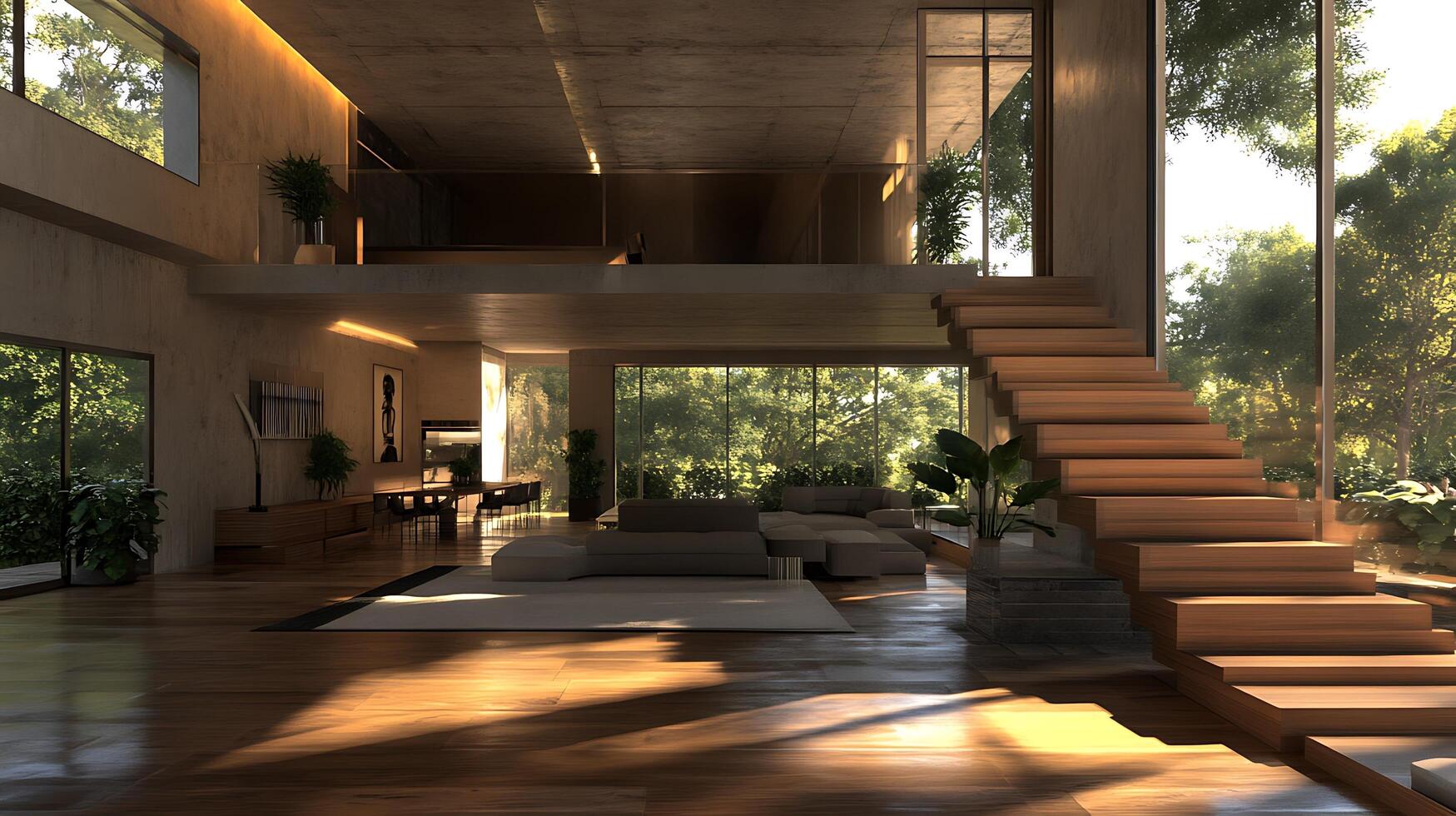 Airy Living Room with Open Plan Design and Oversized Windows photo