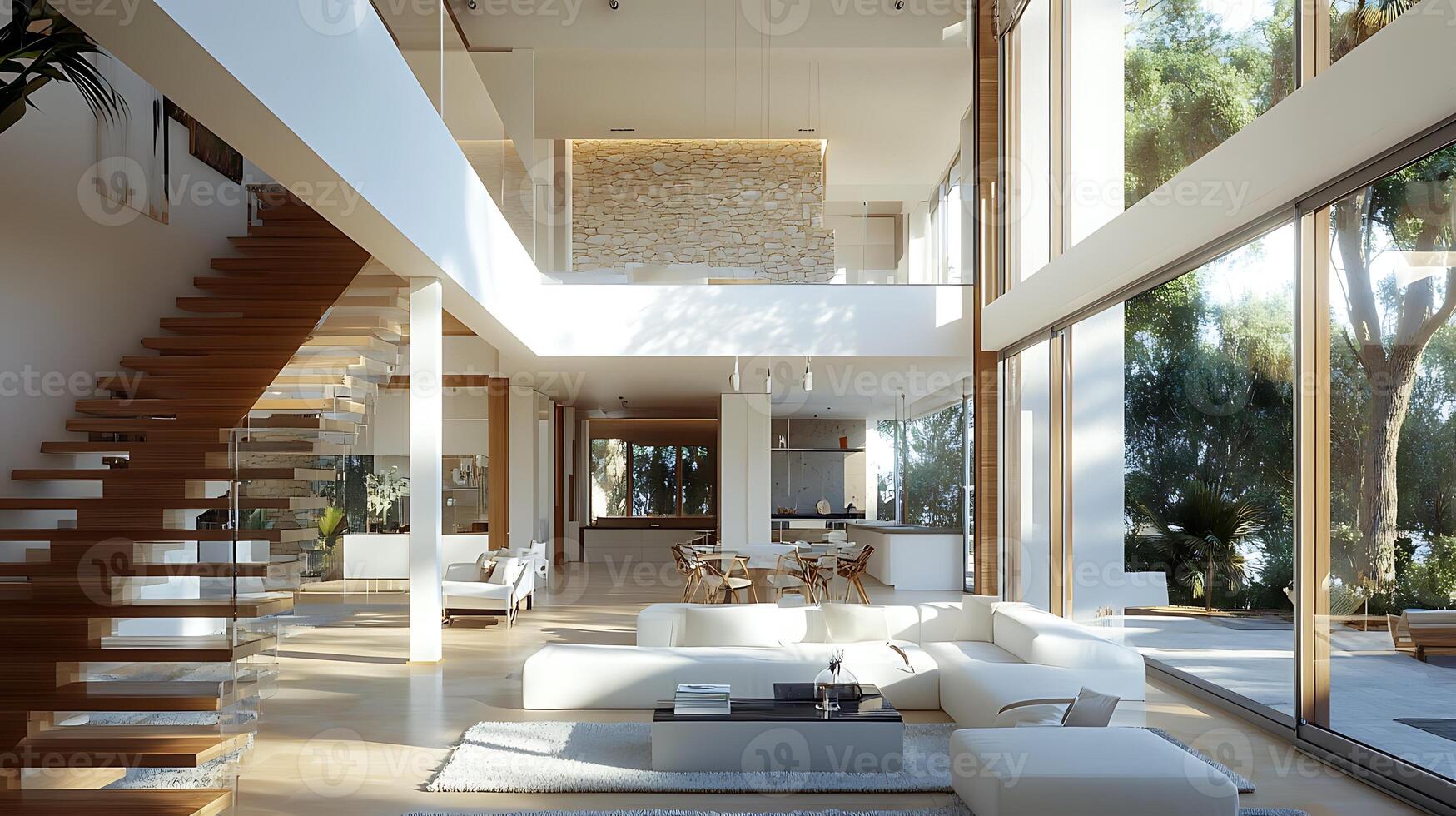 Natural Light Illuminates the Open Living Room Through Large Windows photo