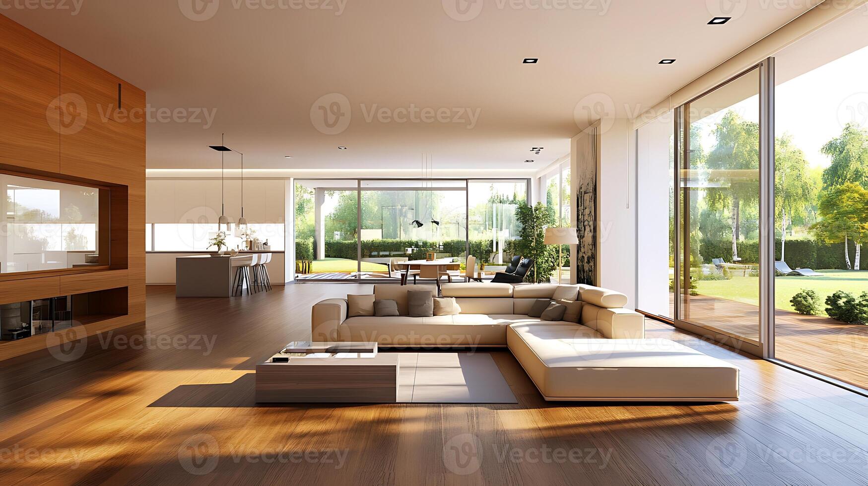 Elegant Living Room Design Highlighted by Large Glass Windows photo