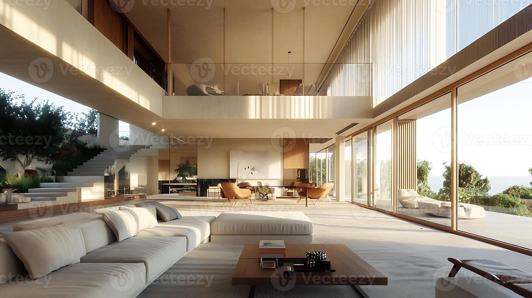 Large Windows Elevate the Design of Contemporary Open Living Room photo