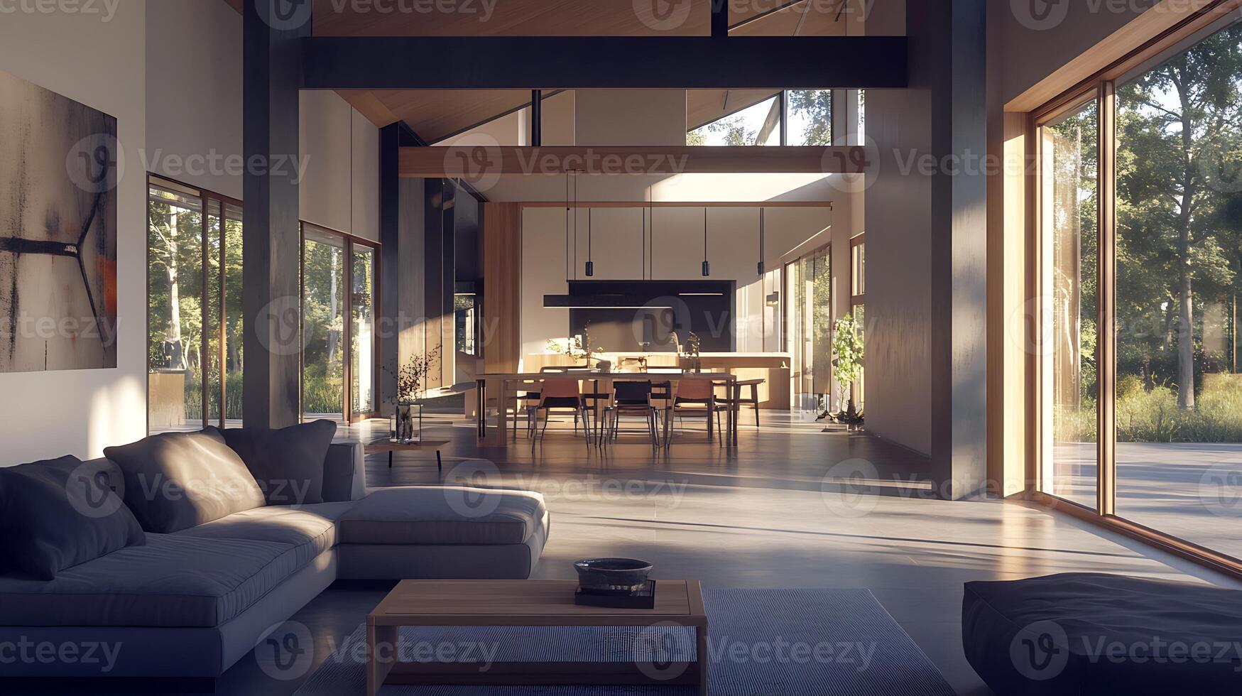 Open Concept Living Room with Wall-to-Wall Glass Windows photo