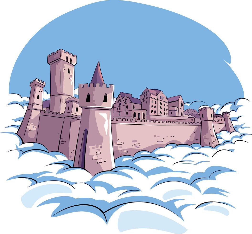castle city in cloudy sky heaven illustration vector