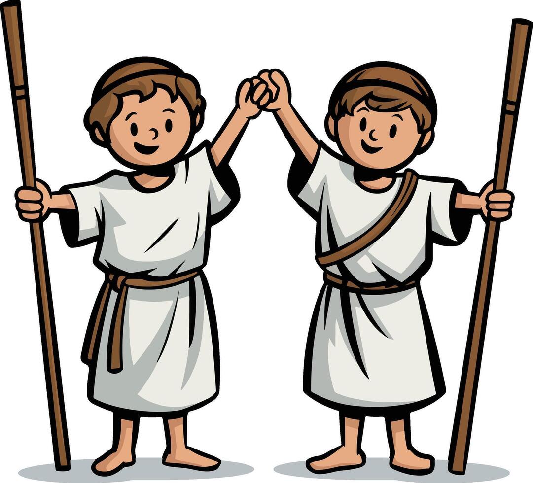 shepherd boys colorful line art illustration vector