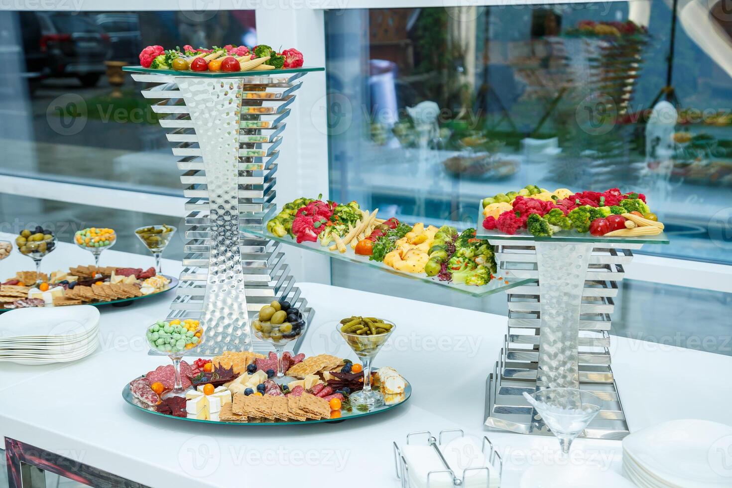 Delicious dish on the buffet table. Cold appetizers from the chef for the celebration photo