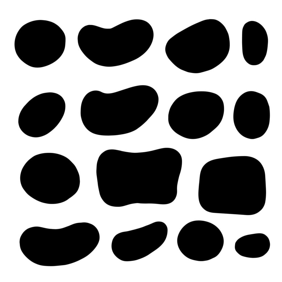 Set of black brush strokes. Hand drawn ink spots isolated on white background. vector