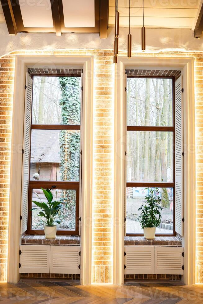 diode illumination of a decorative brick. Modern interior lighting photo