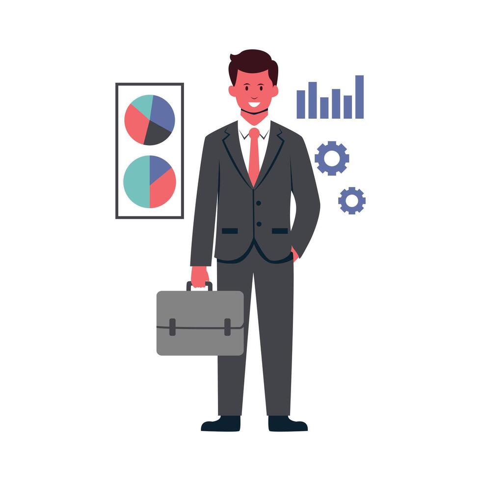 Illustration of Businessman with Charts and Graphs vector