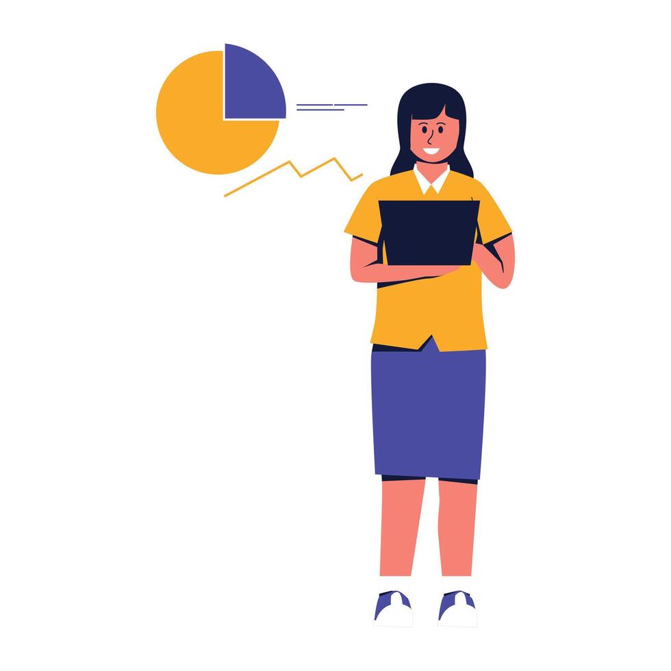 Illustration of Businesswoman Analyzing Data with Laptop vector