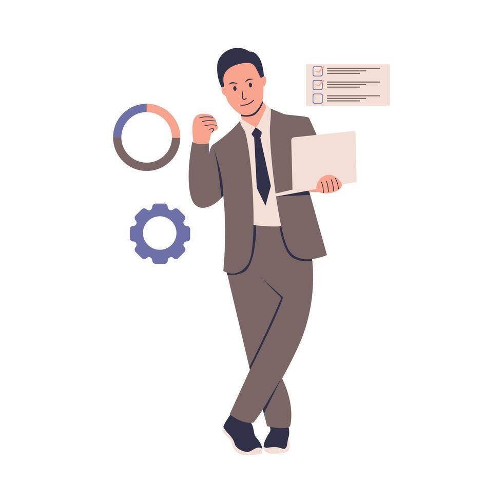 Illustration of Professional Man with Laptop and Graph vector