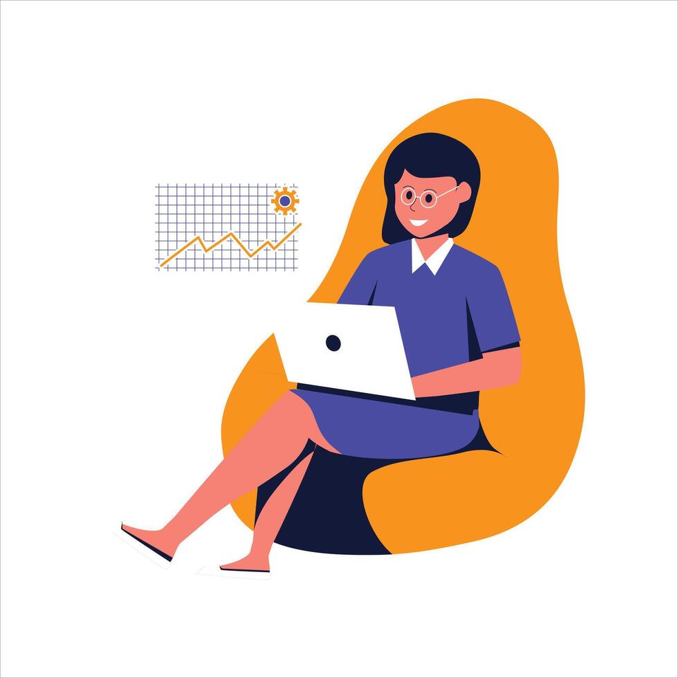 Illustration of Woman Working on Data Analysis vector
