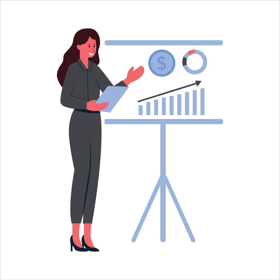 Illustration of Businesswoman Presenting Data Analysis vector