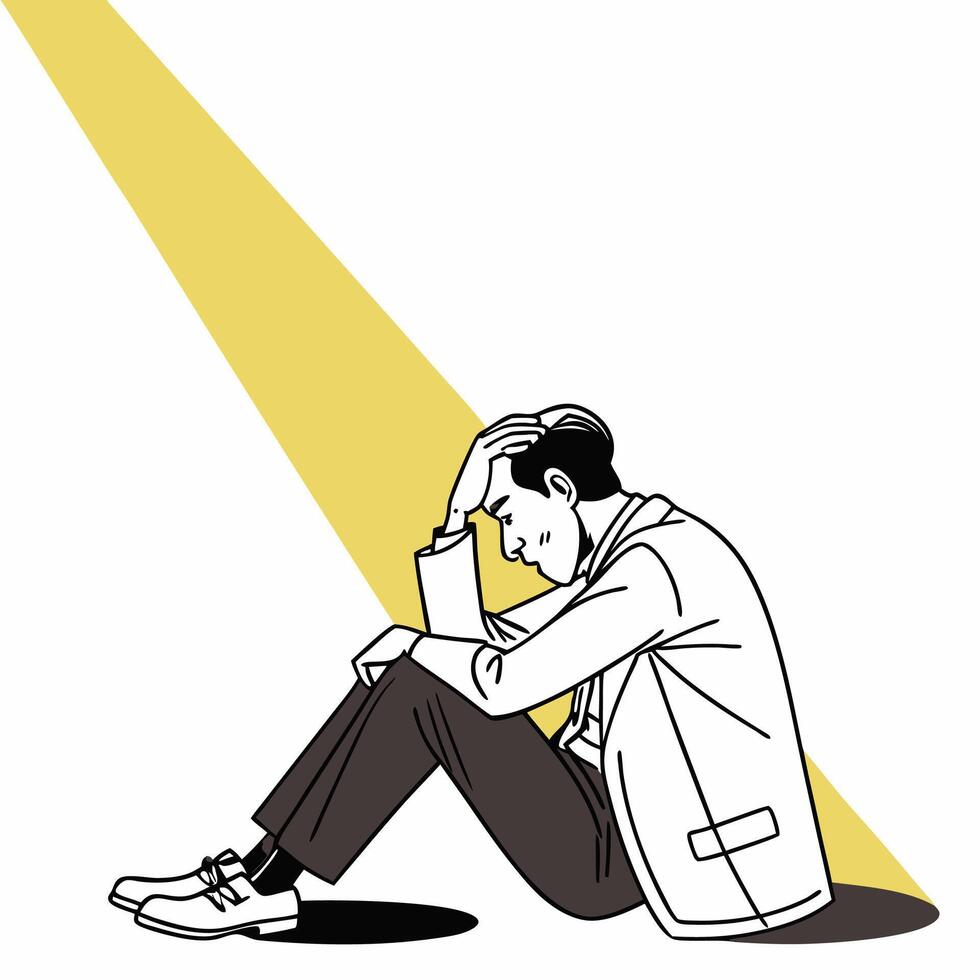 Business man sitting on the floor, depression with work vector