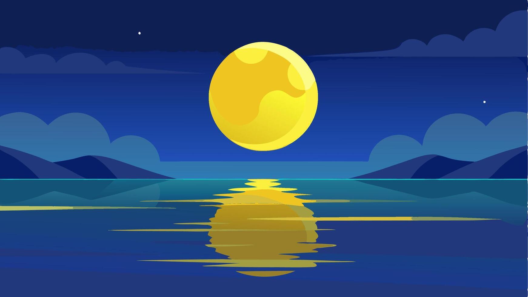 Beatiful night at sea with big yellow moon, beatiful landscape island, wallpaper background or design vector