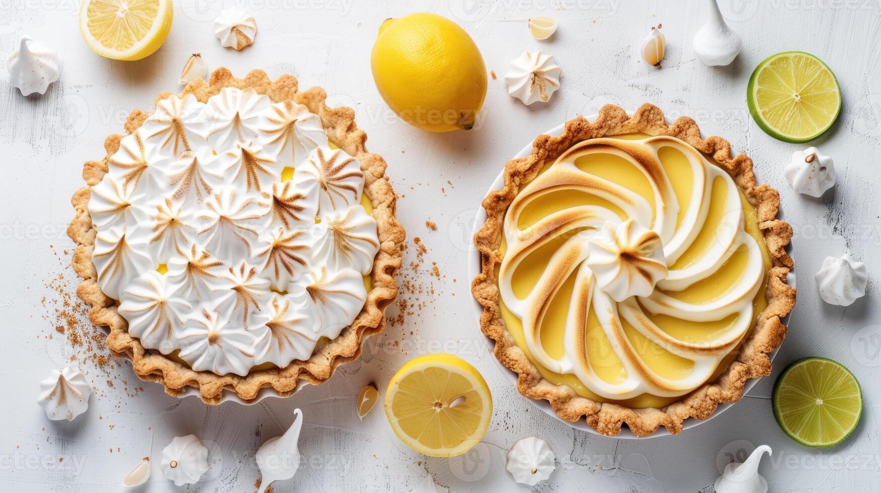 Key Lime Pie and Lemon Meringue on White. photo
