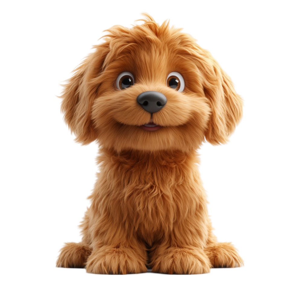 Cartoon Brown Puppy with Fluffy Fur and Happy Expression png