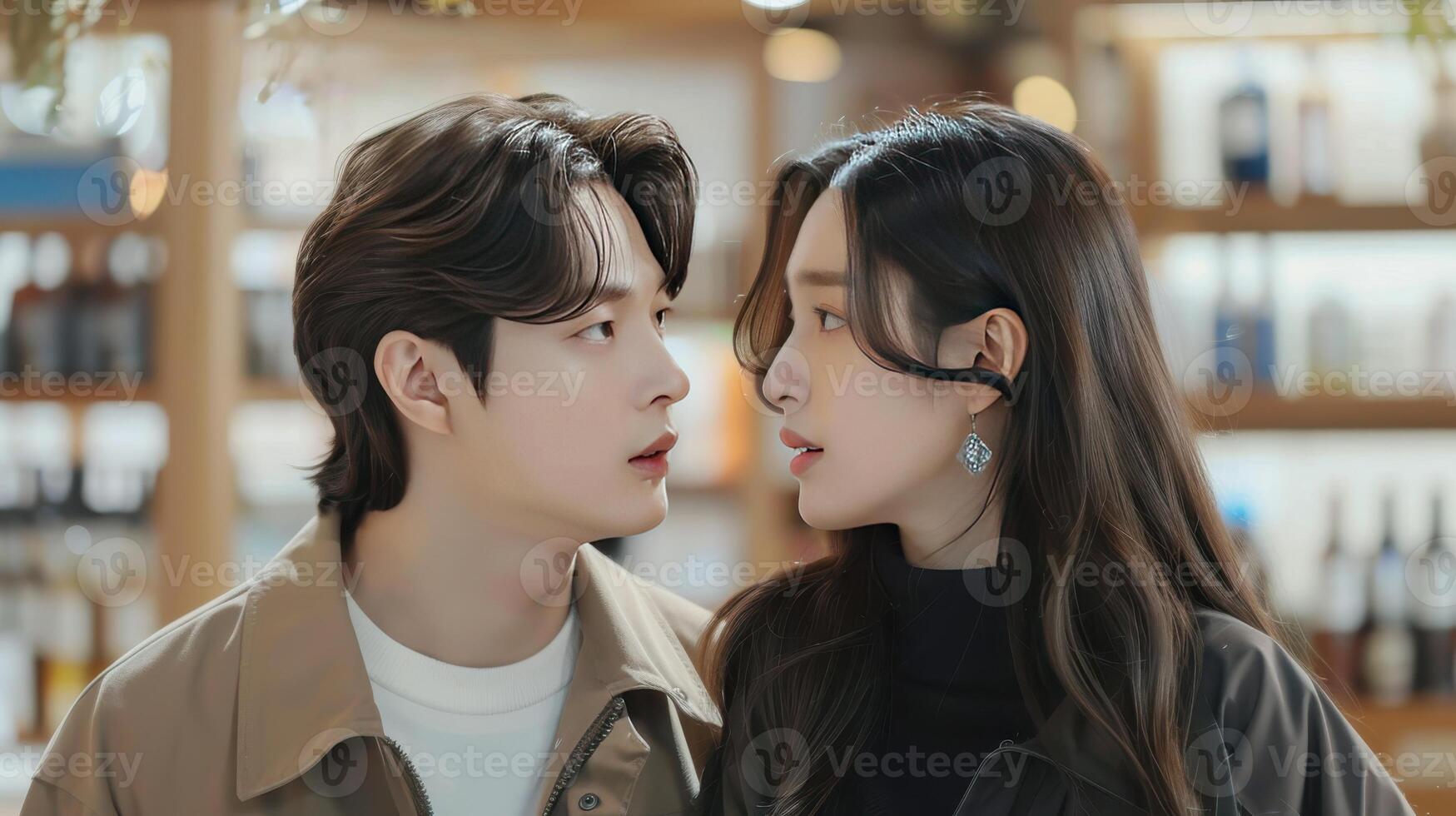 Modern Romance Korean Couple in Urban Love. photo