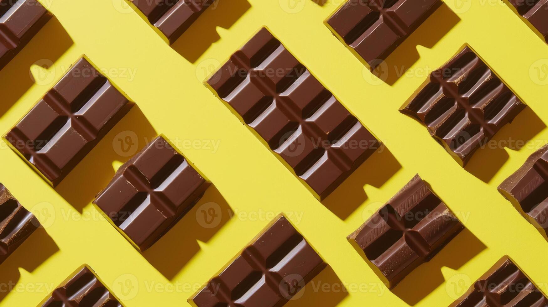 Diagonal Pattern of Dark Chocolate Bars on Yellow Background photo