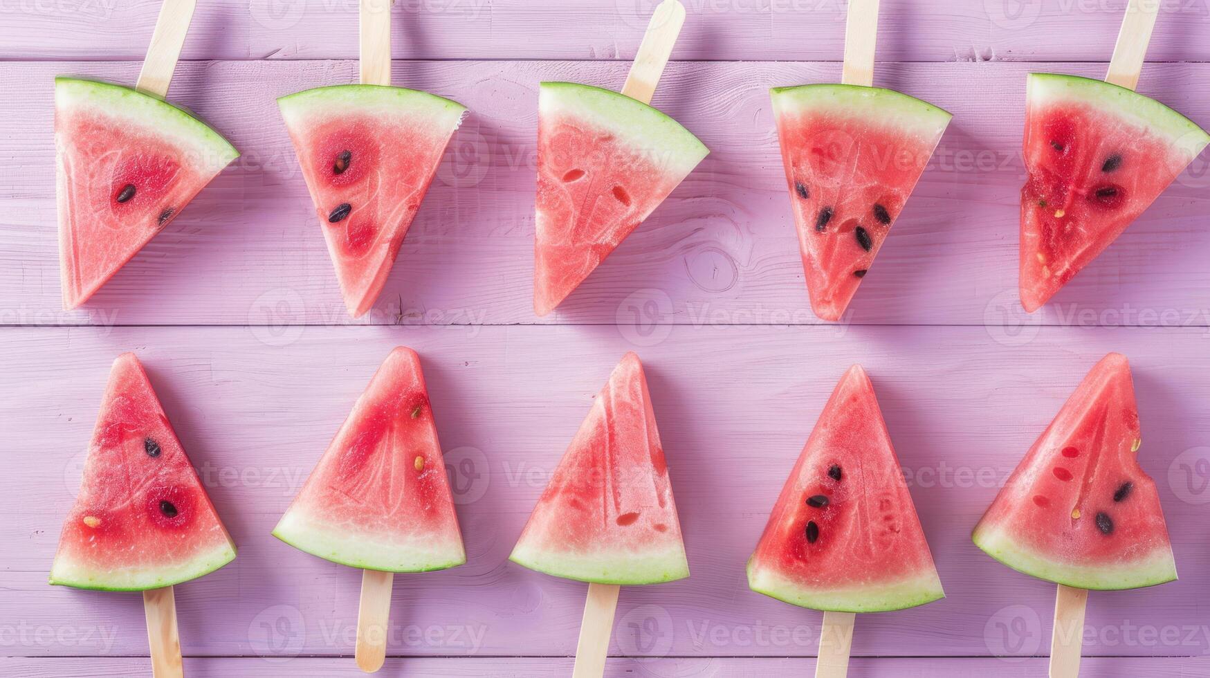 Watermelon Popsicles On Pink Wooden Plank photo