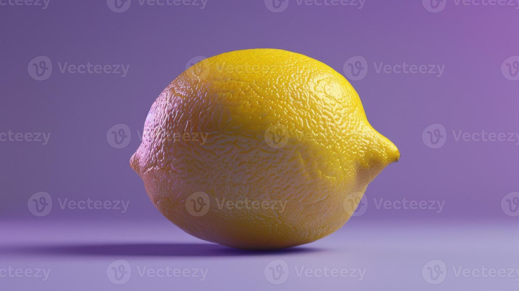 A Single Lemon Rests on a Purple Surface, Bathed in Soft Light photo