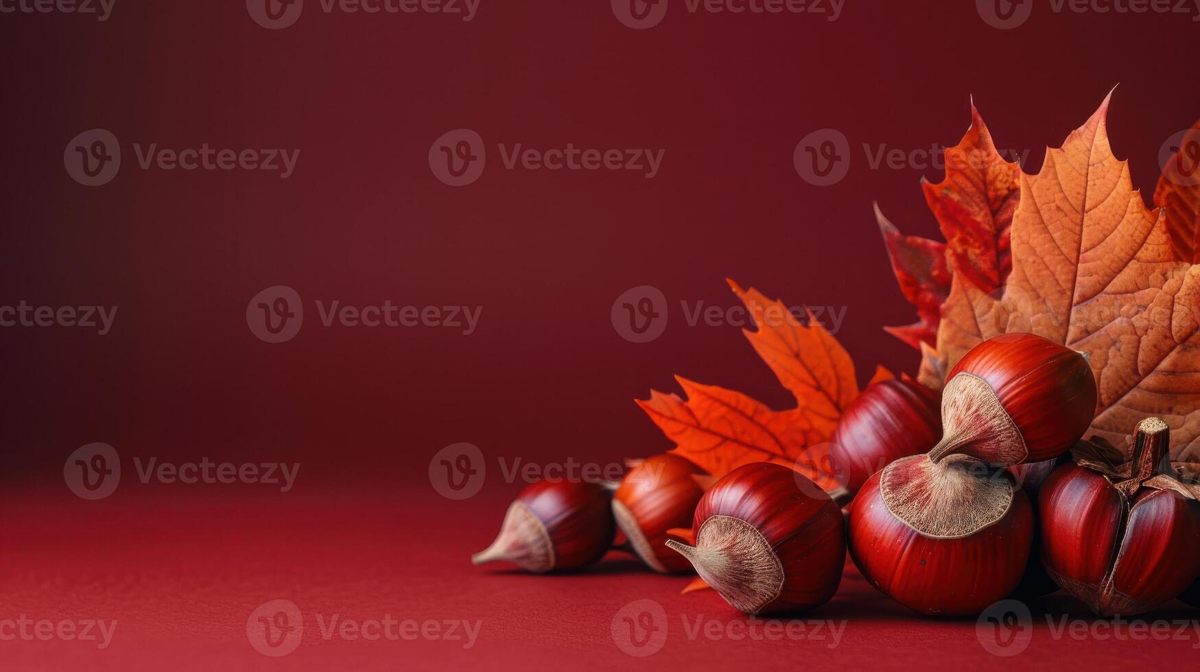 Autumnal Still Life With Chestnuts and Maple Leaves photo