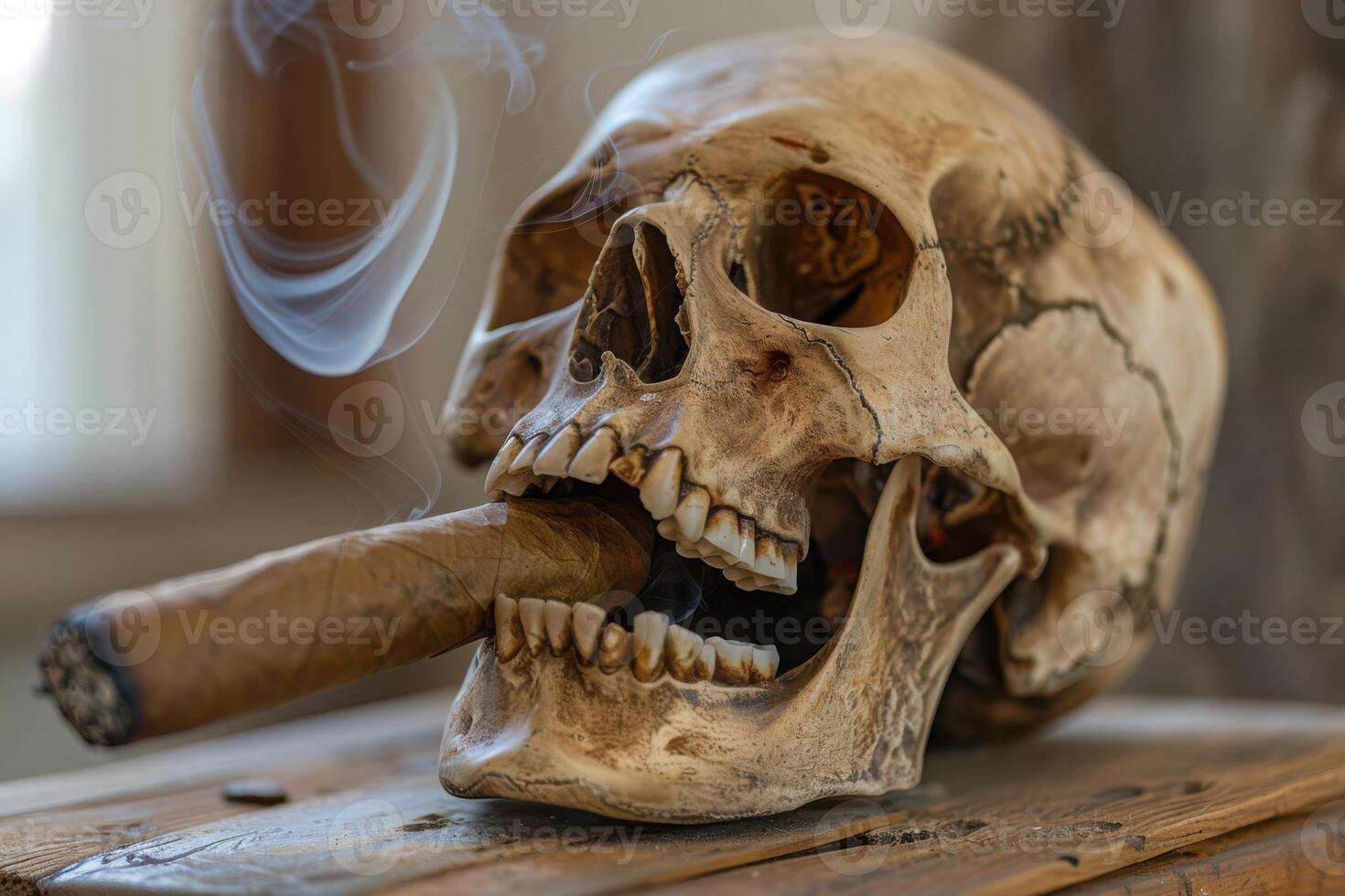 A skull with a cigar in its mouth photo