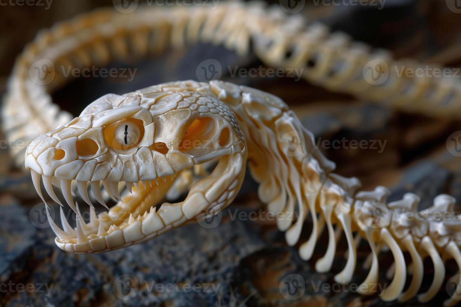 A snake skeleton with its mouth open photo