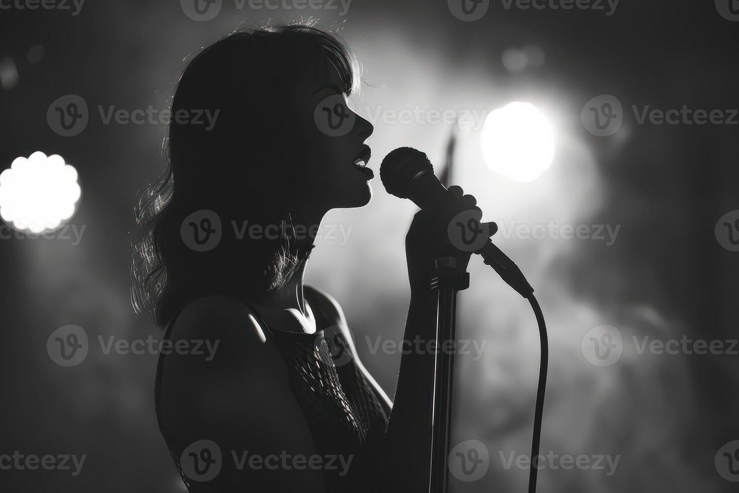 A Woman Passionately Singing into a Microphone, Capturing the Essence of Live Performance and Music photo