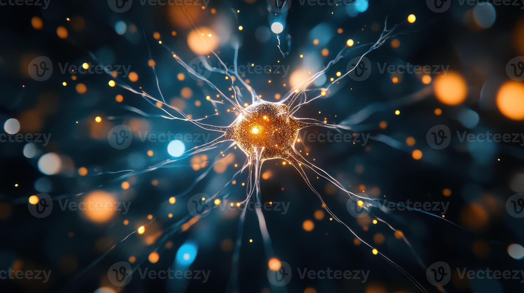 A bright neuron illuminated within a complex network. photo