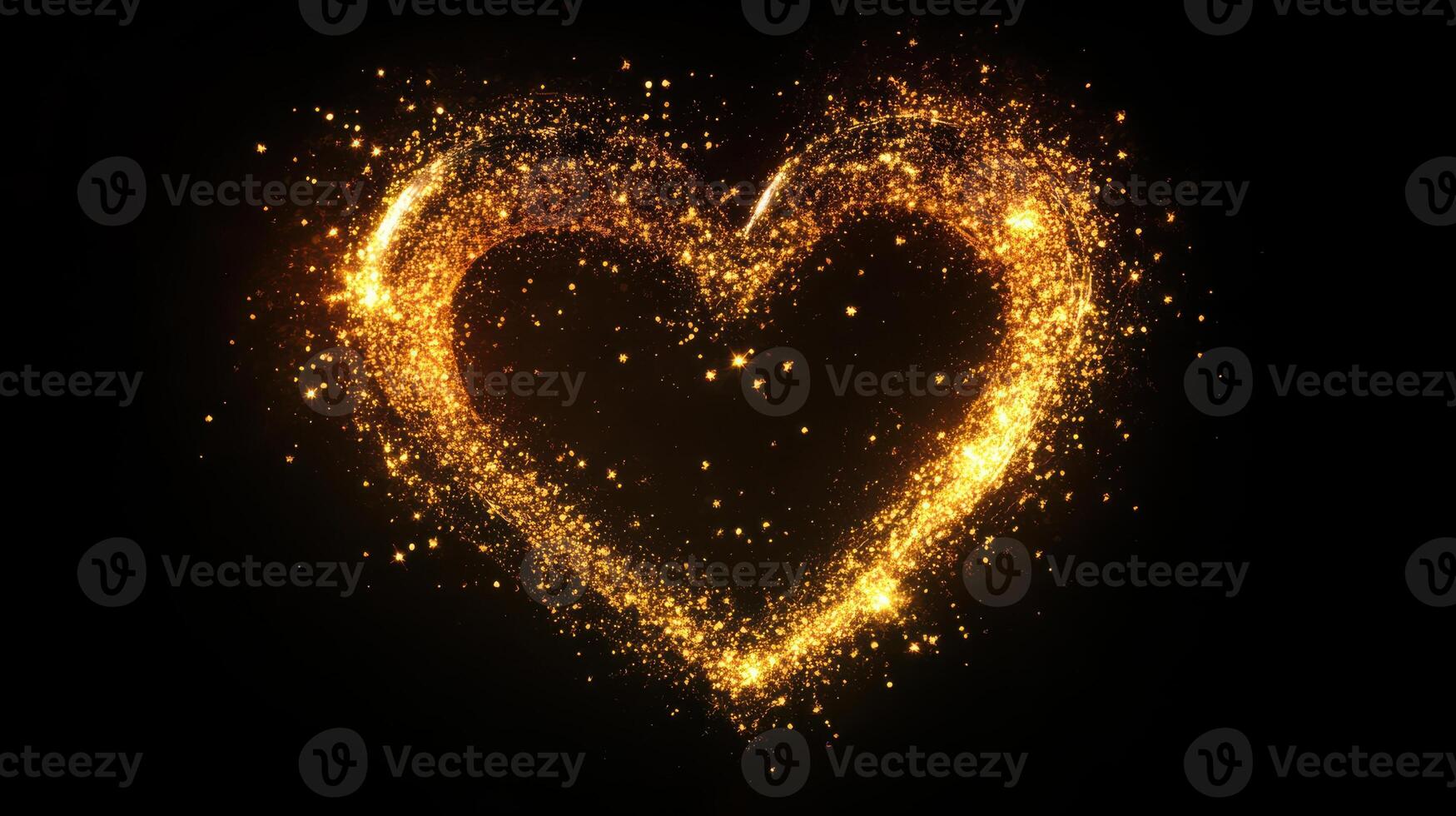 A golden heart shape glitters against a black backdrop. photo