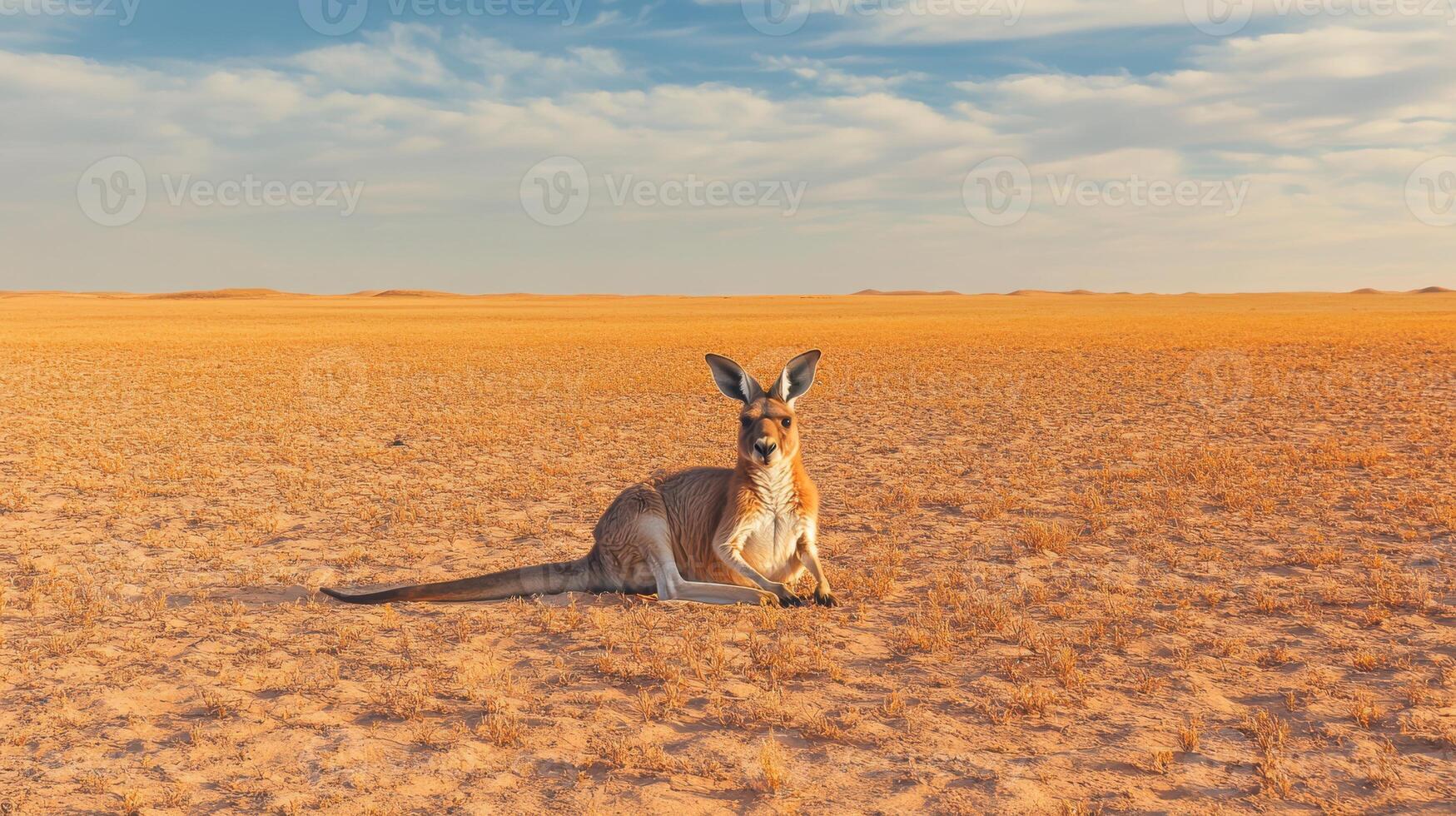 A Kangaroo Relaxes in the Middle of a Desert Landscape photo