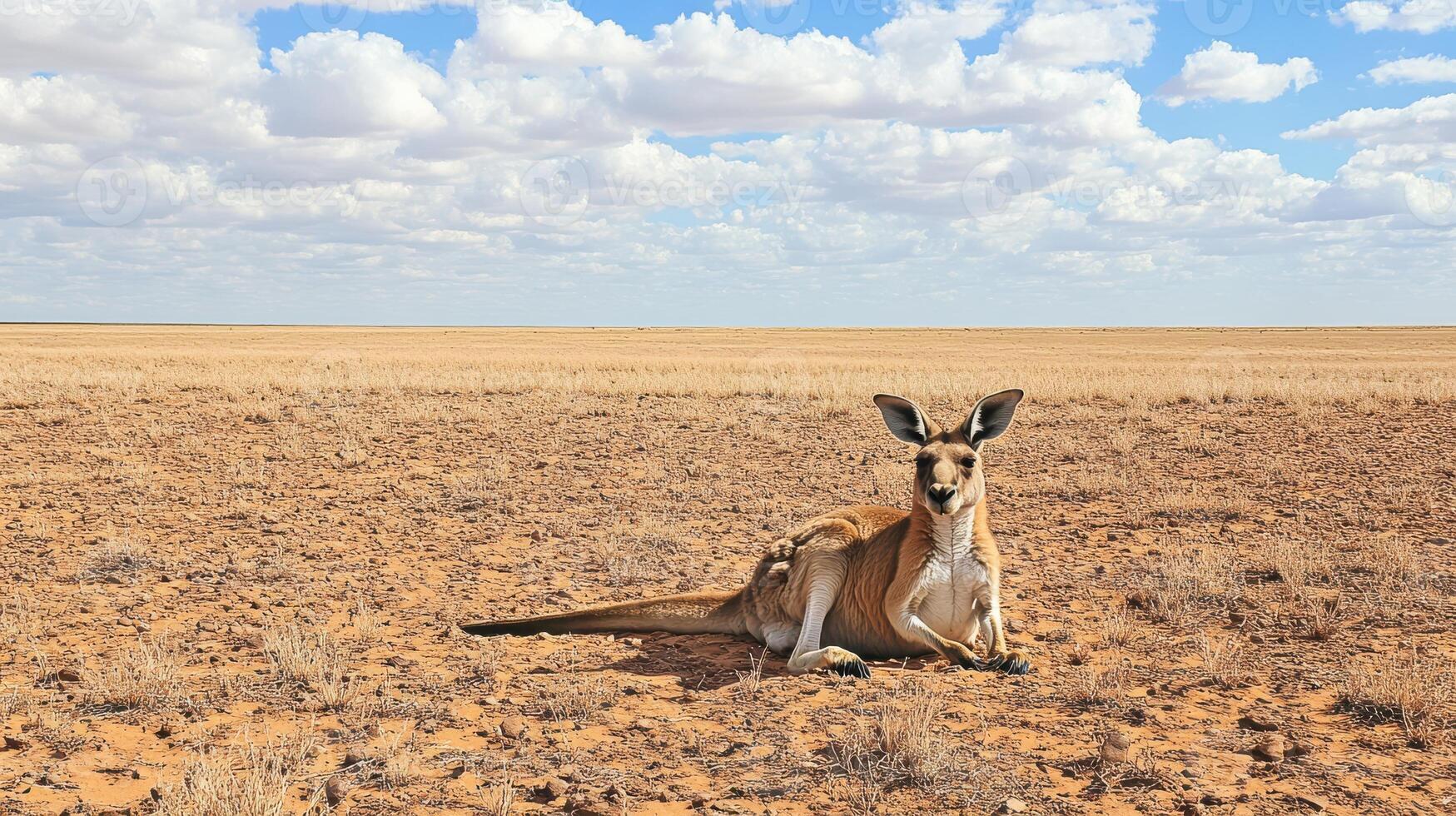 A Kangaroo Relaxes in the Middle of a Desert Landscape photo