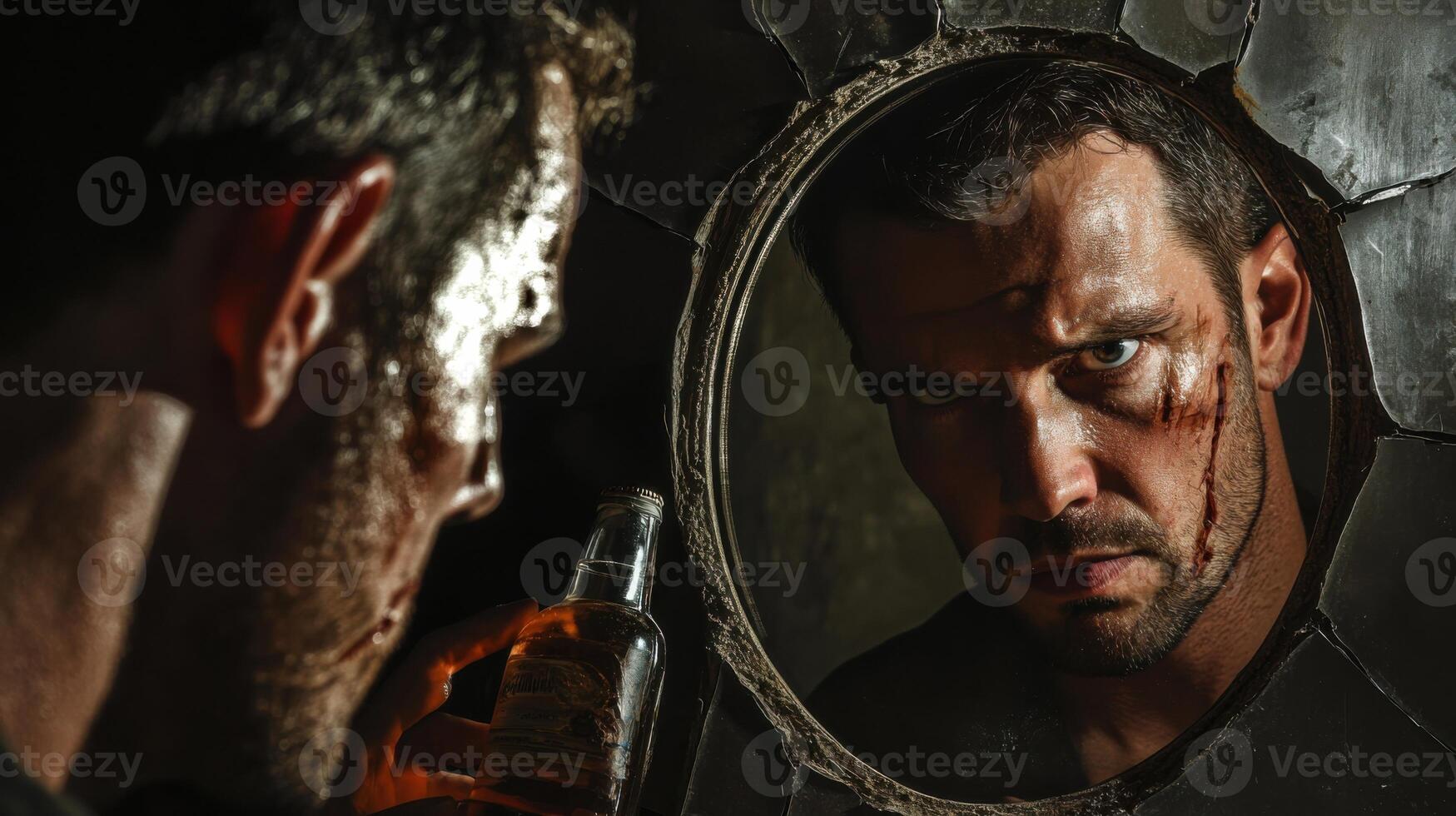 A man is looking at himself in the mirror photo