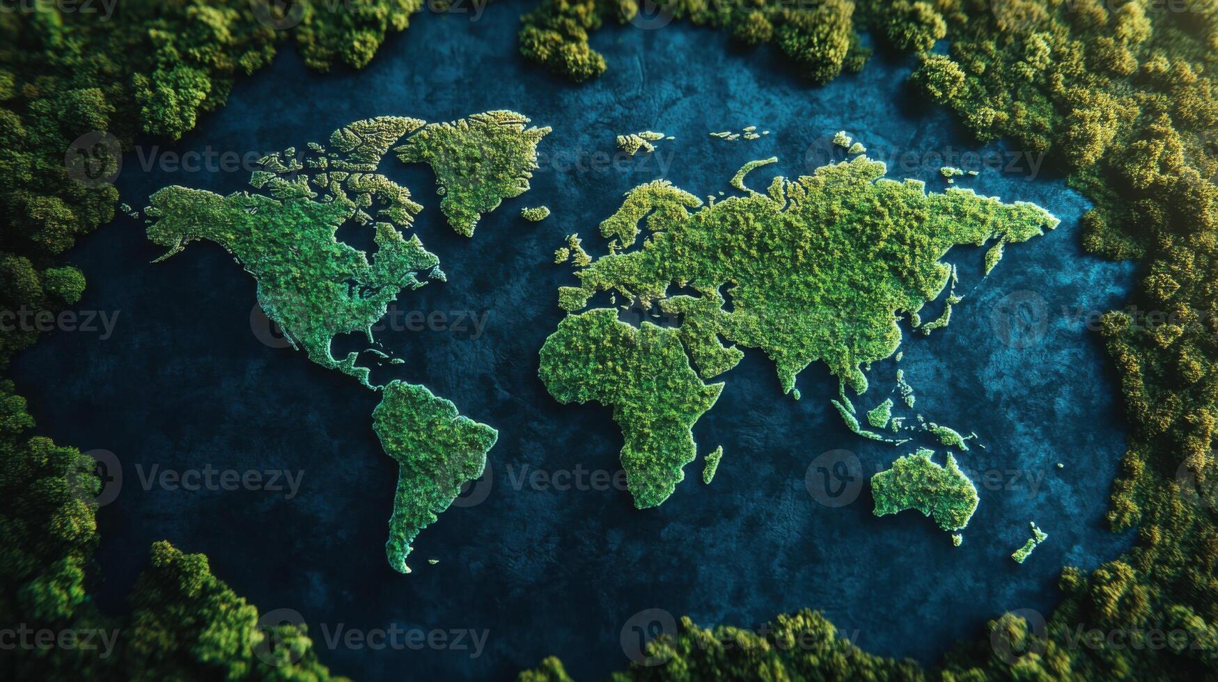 The world map is made of green plants and trees photo